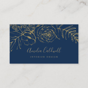 Gilded Floral   Navy Blue en Gold Visitekaartje