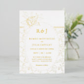 Gilded Floral Roos Front and Back Wedding Folie Uitnodiging (Staand Voorkant)
