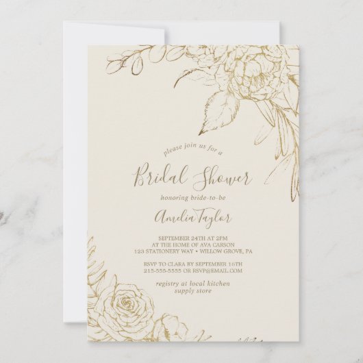 Gilded Floral | Vrijgezellenfeest van room en goud Kaart (Voorkant)