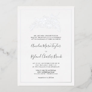 Gilded Floral Zilver Foil Formal Wedding Folie Uitnodiging