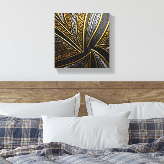 Gilded Fusion–Black & Gold Engraved Metal Wall Art Canvas Afdruk (Insitu (Slaapkamer))