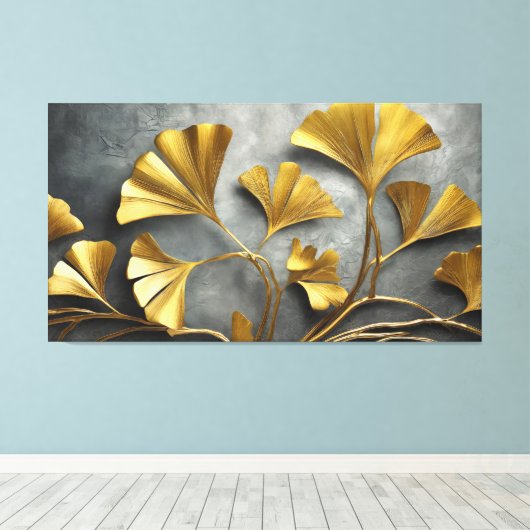 Gilded Ginkgo: Metaalkunstenaar Canvas Afdruk (Insitu (Houten vloer))