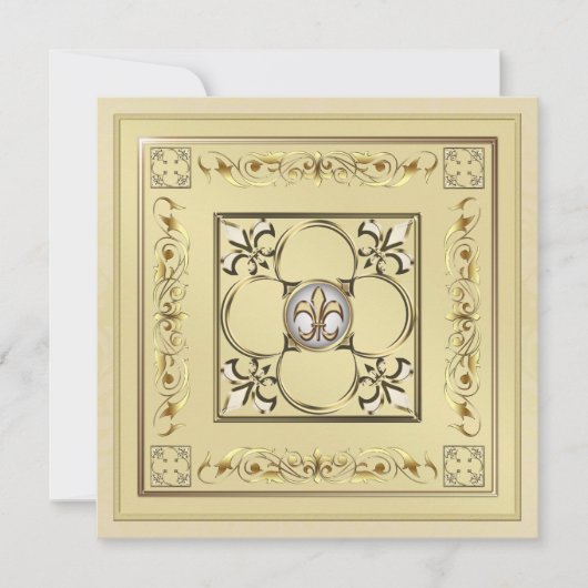 Gilded Gold Fleur De Lis Wedding Invitation Kaart (Voorkant)