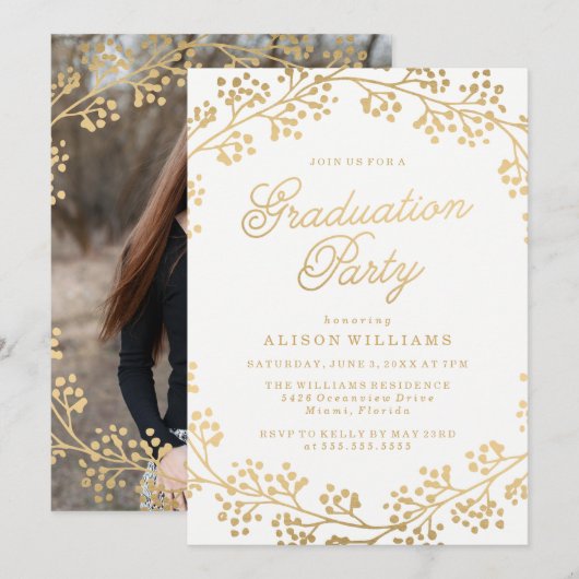 Gilded Gold Graduation Party Invitation Kaart (Voorkant / Achterkant)