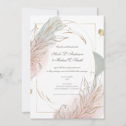 Gilded Gold Sage & Blush Botanical Wedding  Kaart (Voorkant)