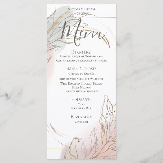 Gilded Gold Sage & Blush Botanical Wedding Menu (Voorkant)