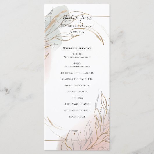 Gilded Gold Sage & Blush Botanical Wedding Program Menu (Voorkant)