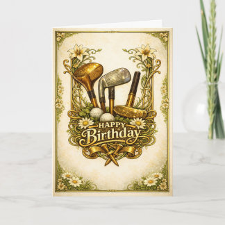 Gilded Golf Antique Birthday Kaart