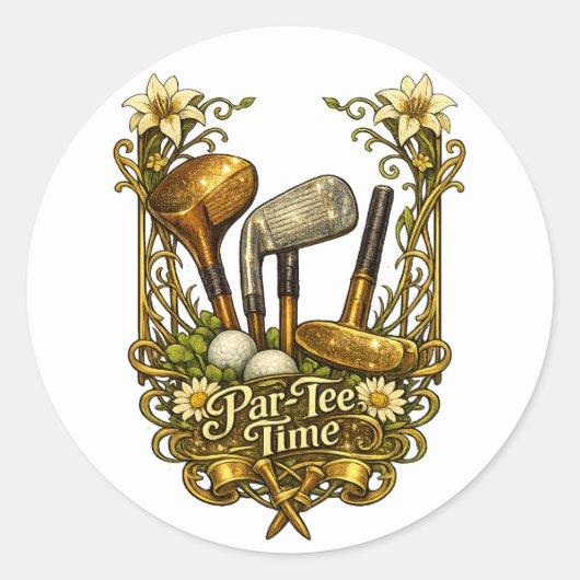 Gilded Golf Par-Tee Time Ronde Sticker (Voorkant)