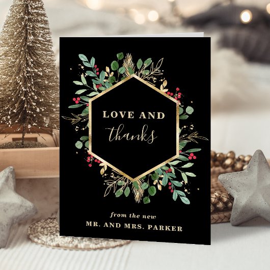 Gilded Greenery Black | Kerstfeest Bedankkaart