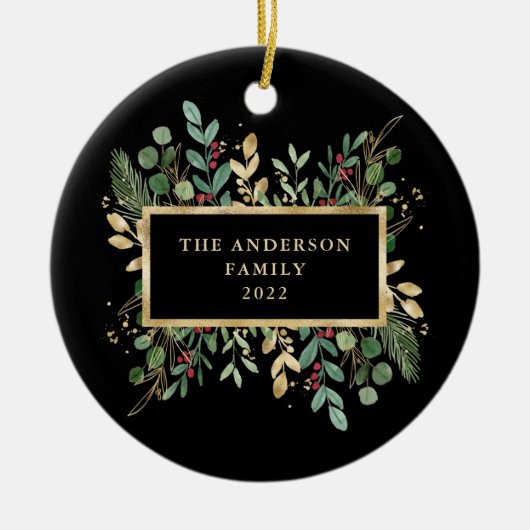 Gilded Greenery Black | Kerstfeestdag Keramisch Ornament (Voorkant)