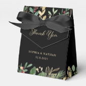 Gilded Greenery on Black | Kerstbruiloft Bedankdoosjes (Voorkant Zijde)