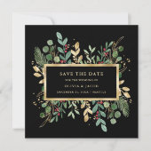 Gilded Greenery on Black | kerstfeestfoto Save The Date (Voorkant)