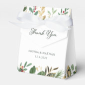 Gilded Greenery over White | Kerstbruiloft Bedankdoosjes (Voorkant Zijde)