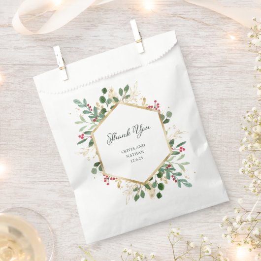 Gilded Greenery over White | Kerstbruiloft Bedankzakje (Geknipt)