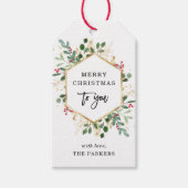 Gilded Greenery over White | Vrolijk kerstfeest Cadeaulabel (Voorkant)
