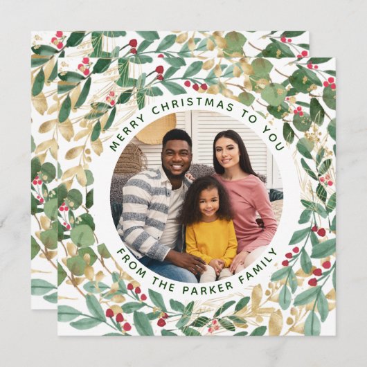 Gilded Greenery White | Kerst met weiden en foto's Feestdagenkaart (Voorkant / Achterkant)