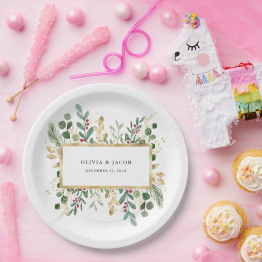 Gilded Greenery White | Kerstfeestdag Papieren Bordje (Feest)