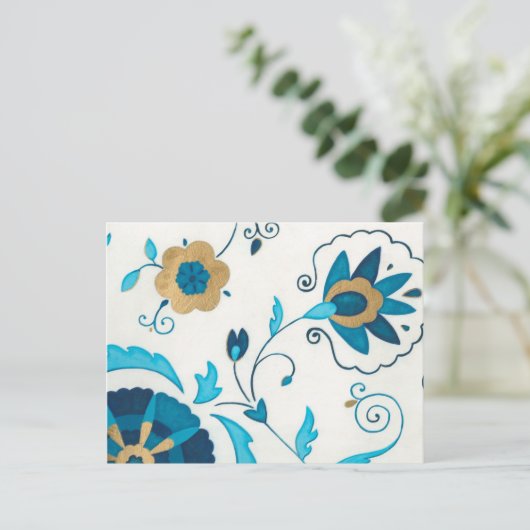 Gilded Indigo Flowers met witte achtergrond Briefkaart (Staand voorkant)