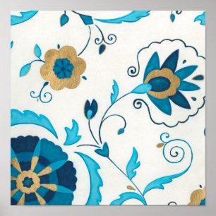 Gilded Indigo Flowers met Witte Achtergrond Poster
