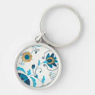 Gilded Indigo Flowers met witte achtergrond Sleutelhanger