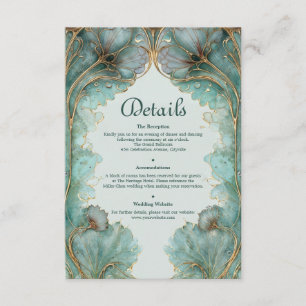 Gilded Lilypad Art Nouveau Teal en Goud Bruiloft Informatiekaartje