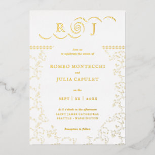 Gilded Modern Monogram Floral Vintage Wedding Foli Folie Uitnodiging