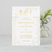 Gilded Monogram  Front and Back Wedding Folie Uitnodiging (Staand Voorkant)