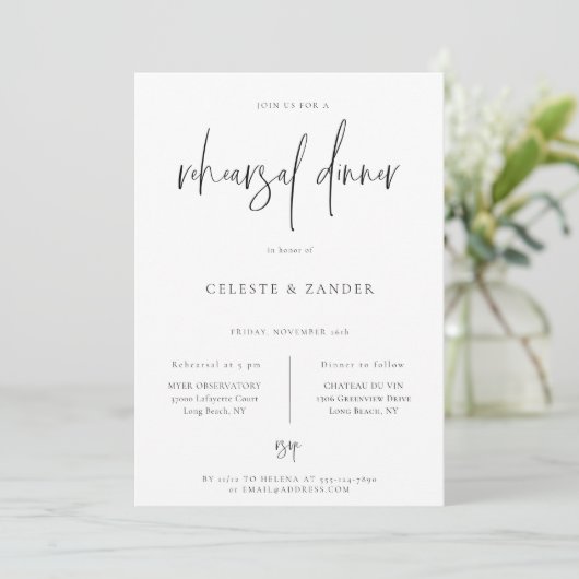 Gilded Moon Modern Script Rehearsal Dinner Aankondiging (Staand voorkant)