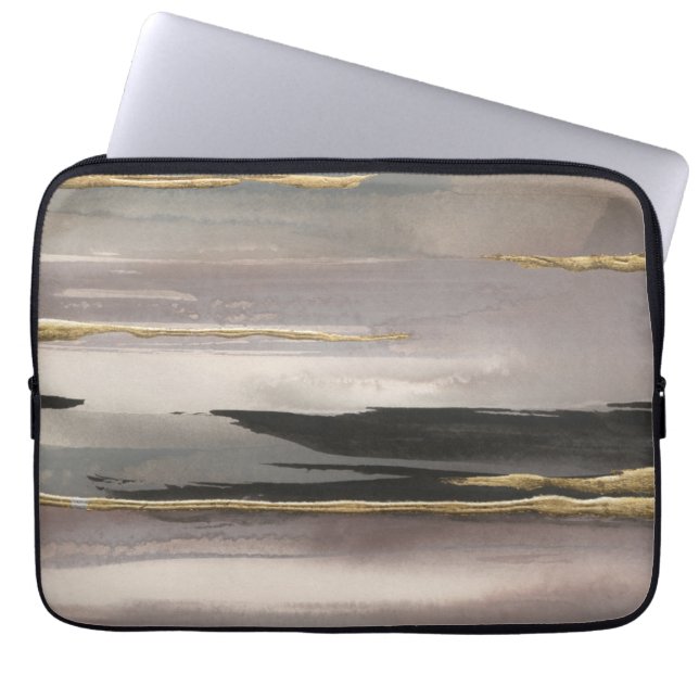 Gilded Morning Fog II Gold Abstract Print Laptop Sleeve (Voorkant)