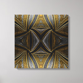 Gilded Mosaic Luxe – Black & Gold Tiled Metal Wall Canvas Afdruk