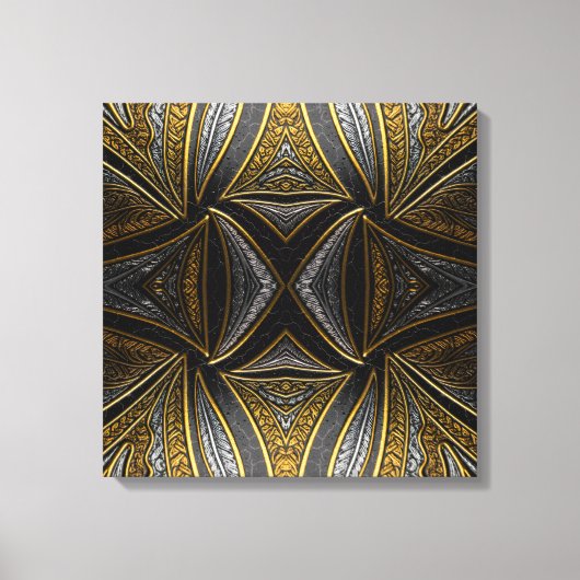 Gilded Mosaic Luxe – Black & Gold Tiled Metal Wall Canvas Afdruk (Voorkant)
