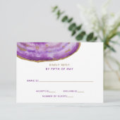 Gilded Paars Agate Wedding Invitding rsvp Kaartje (Staand voorkant)
