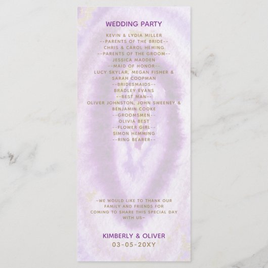 Gilded Paarse Agate Wedding-programma's Programma (Achterkant)