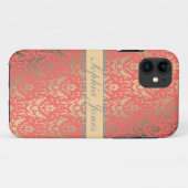 Gilded Peach Elegant Faux Shimmer Damask Case-Mate iPhone Case (Achterkant (horizontaal))