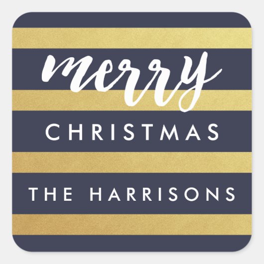 Gilded Stripes Gepersonaliseerde Vakantie Stickers (Voorkant)
