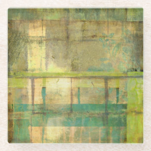 Gilded Turquoise en Green Abstract Painting Glazen Onderzetter