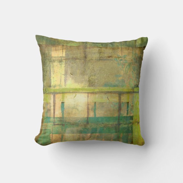 Gilded Turquoise en Green Abstract Painting Kussen (Voorkant)