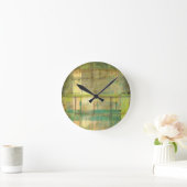 Gilded Turquoise en Green Abstract Painting Ronde Klok (Huis)