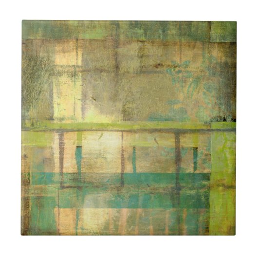 Gilded Turquoise en Green Abstract Painting Tegeltje (Voorkant)