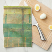 Gilded Turquoise en Green Abstract Painting Theedoek (Quarter Fold)