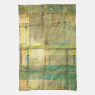 Gilded Turquoise en Green Abstract Painting Theedoek