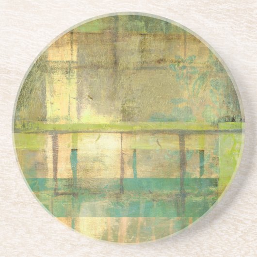 Gilded Turquoise en Green Abstract Painting Zandsteen Onderzetter (Voorkant)