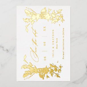 Gilded Wildflower Wedding Save the Date Gold Folie Uitnodiging