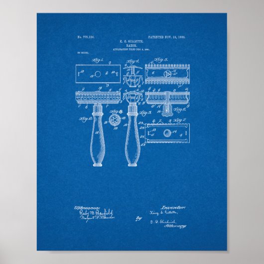 Gillette Razor Patent - Blauwdruk Poster (Voorkant)