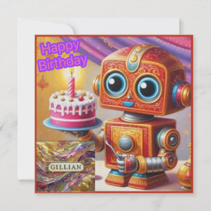 GILLIAN ~ Verjaardag Kaart ~ Robot met taart ~