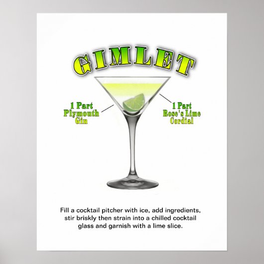 Gimlet Martini Cocktail Recette 16"x20" Poster d'a (Devant)