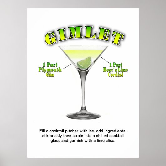 Gimlet Martini Cocktail Recette 18"x24" Poster d'a (Devant)