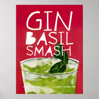 Gin Basil Smash: een Retro Cocktail Red Art Poster