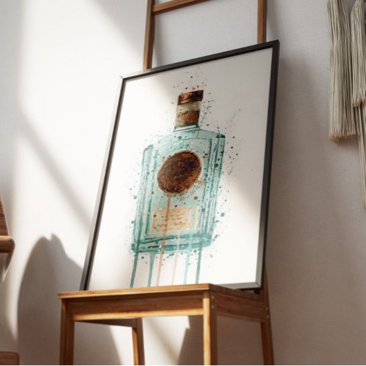 Gin Bottle Wall Art Print Blue